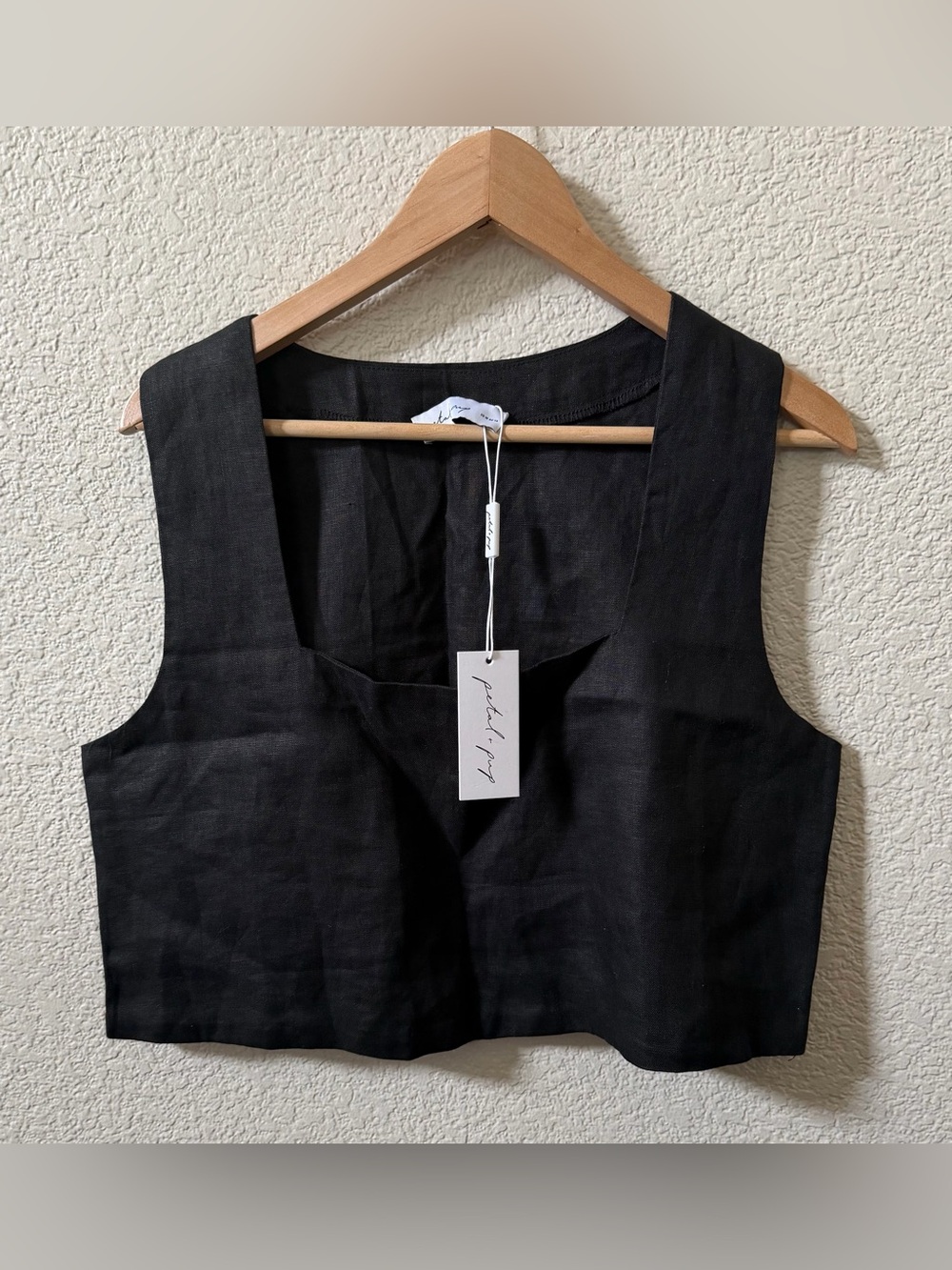 Petal & Pup Women’s US 10 Devlin Square Neck Crop Tank 100% Linen •Black